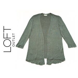 LOFT, Sage Green 3/4 Sleeve Cut Cardigan Sweater, Size L